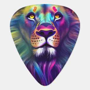 Multi Colored Modern Digital Art Majestic Lion Guitar Pick