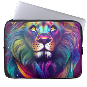 Multi Colored Modern Digital Art Majestic Lion Laptop Sleeve