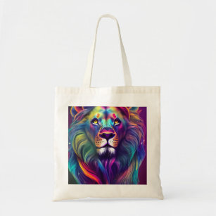 Multi Colored Modern Digital Art Majestic Lion Tote Bag