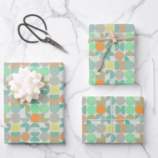 Multi-colored modern geometric   wrapping paper sheets (Front)