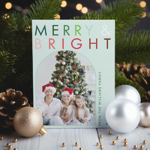 Multi Colored Modern Merry & Bright Christmas Arch Holiday Card