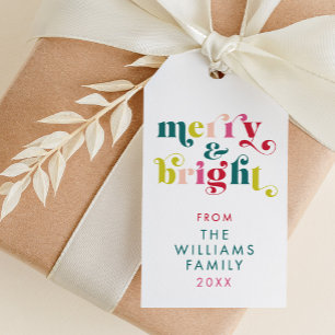 Multi Colored Modern Merry & Bright Christmas Gift Tags