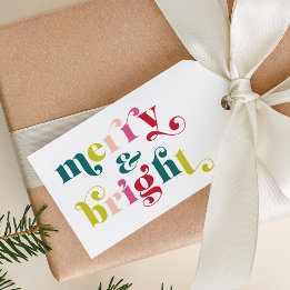 Multi Colored Modern Merry & Bright Christmas Gift Tags