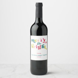 Multi Colored Modern Merry & Bright Christmas Wine Label