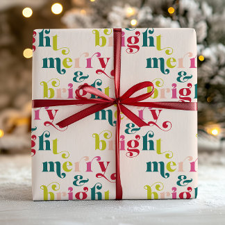 Multi Colored Modern Merry & Bright Christmas Wrapping Paper