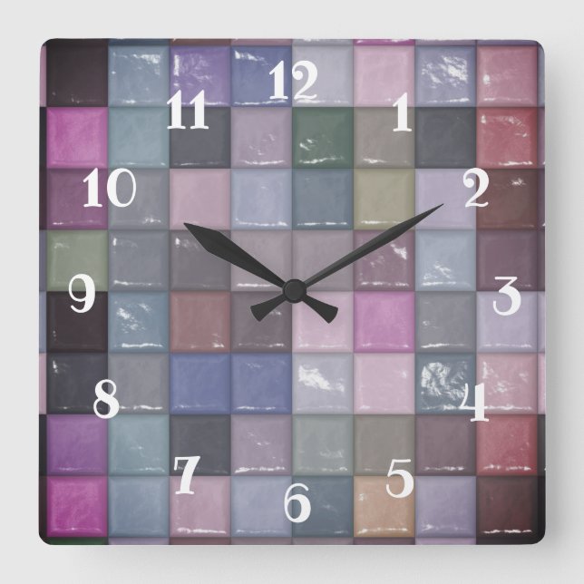 Multi-colored Mosaic Squares Square Wall Clock (Front)