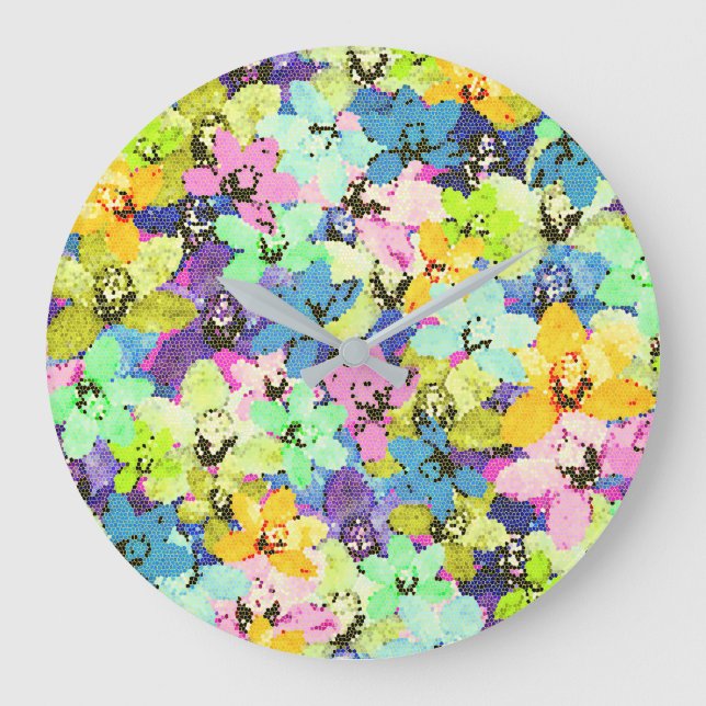 Multi Colored Orchid Mosaic,   Large Clock (Front)