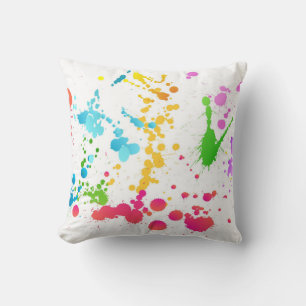Multi-Colored Paint Splattered Throw Pillow
