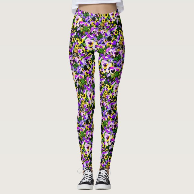 multi-colored pansies leggings (Front)
