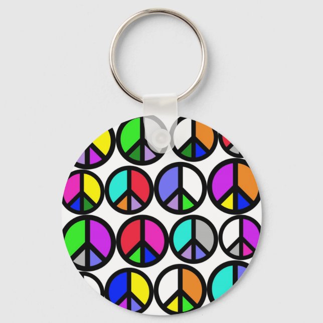 Multi-colored Peace Symbols Keychain (Front)