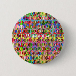 multi-colored peace symbols pattern button