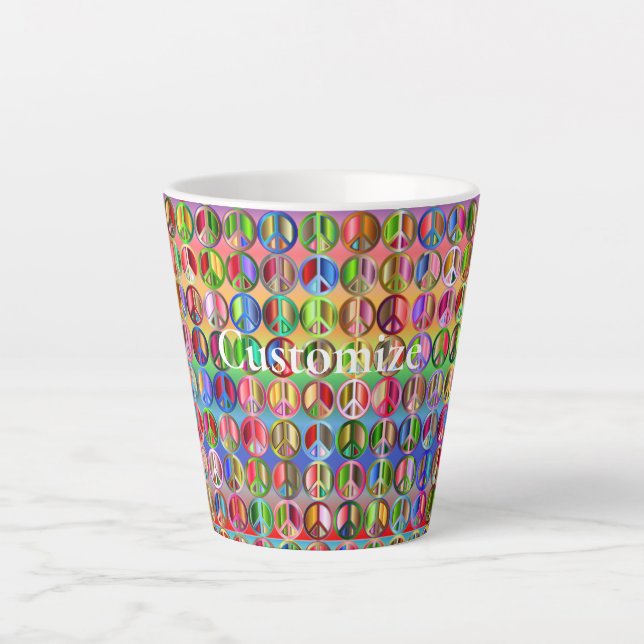 multi-colored peace symbols pattern latte mug (Front)