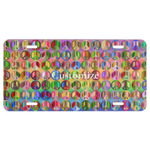 multi-colored peace symbols pattern license plate