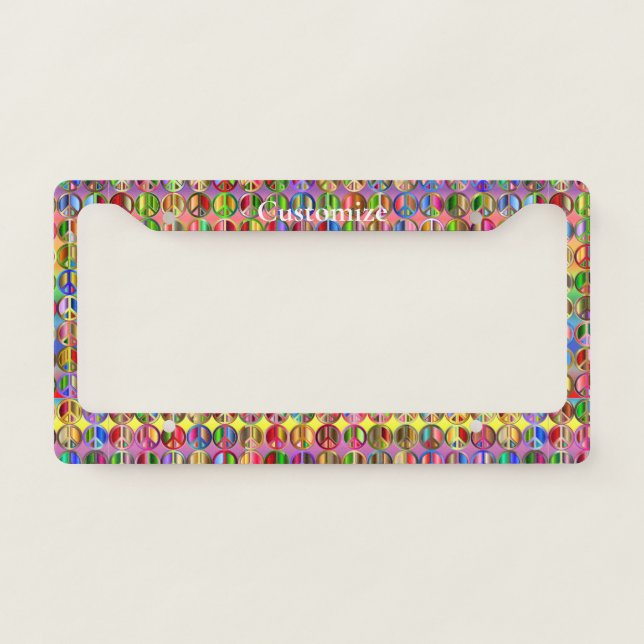 multi-colored peace symbols pattern license plate frame (Front)