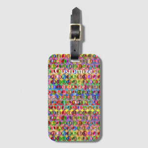 multi-colored peace symbols pattern luggage tag