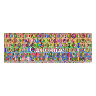 multi-colored peace symbols pattern name tag