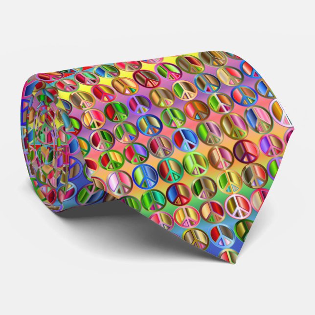 multi-colored peace symbols pattern neck tie (Rolled)