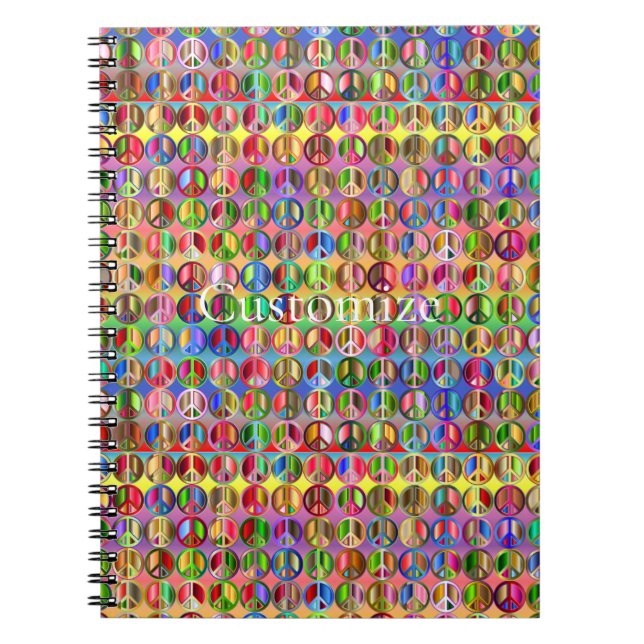 multi-colored peace symbols pattern notebook (Front)
