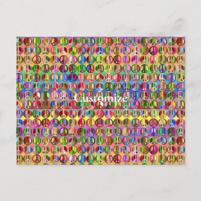 multi-colored peace symbols pattern postcard (Front)