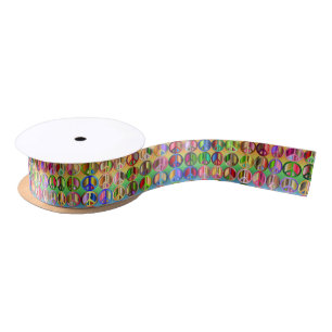 multi-colored peace symbols pattern satin ribbon