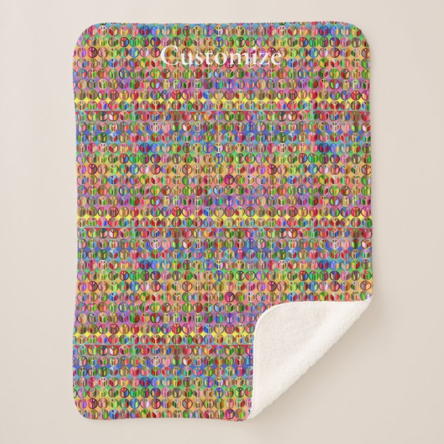 multi-colored peace symbols pattern sherpa blanket (Front)