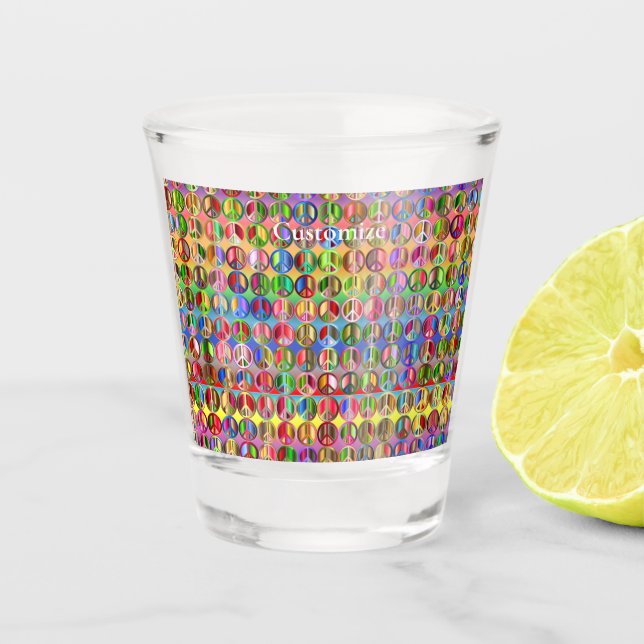 multi-colored peace symbols pattern shot glass (Front)