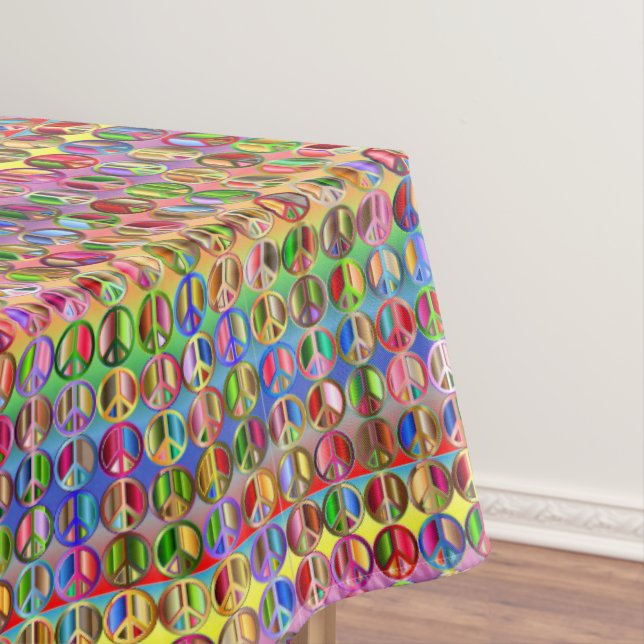 multi-colored peace symbols pattern tablecloth (In Situ)