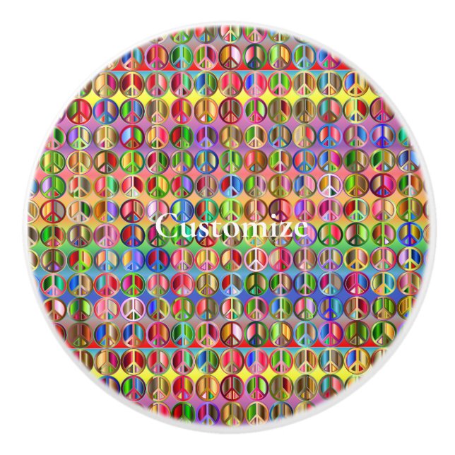 Multi-colored peace symbols pattern Thunder_Cove Ceramic Knob (Front)