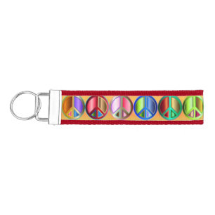Multi-colored peace symbols pattern Thunder_Cove Wrist Keychain