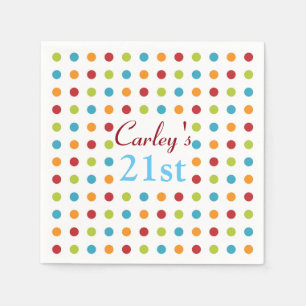 Multi-Colored Polka Dot Custom 21st Birthday Napkins