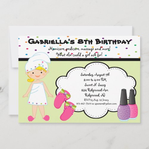 Multi Colored Polka Dot Girls Spa Invite