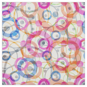 Multi-colored polka dots, circles on a white fabric