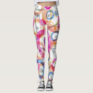 Multi-colored polka dots, circles on a white leggings
