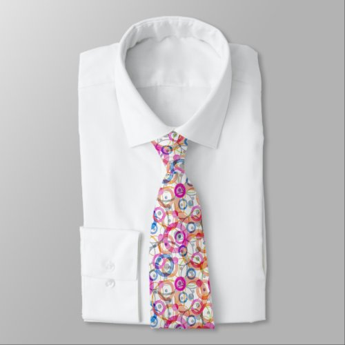Multi_colored polka dots circles on a white neck tie