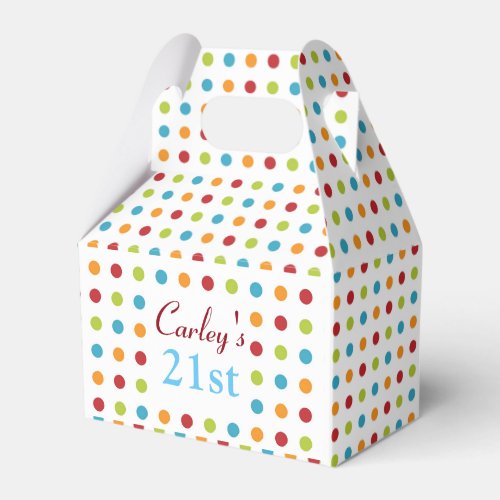 Multi_Colored Polka Dots Custom 21st Birthday Favor Boxes