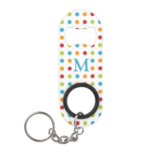 Multi-Colored Polka Dots Monogram Keychain Bottle Opener