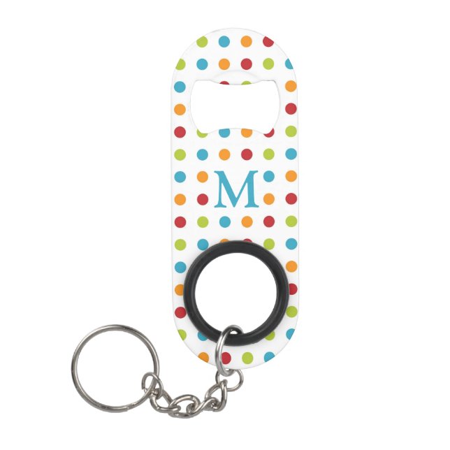 Multi-Colored Polka Dots Monogram Keychain Bottle Opener (Front)