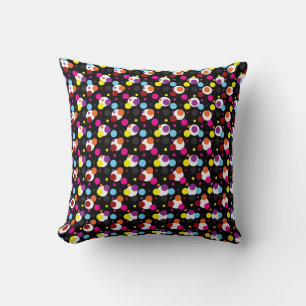 Multi Colored Polka Dots On Black Throw Pillow