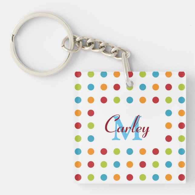 Multi-Colored Polka Dots Personalised Keychain (Front)