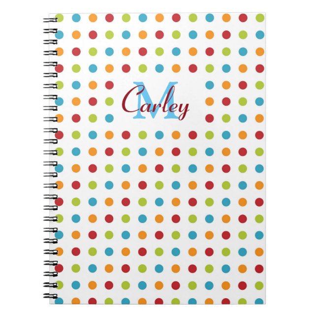 Multi-Colored Polka Dots Personalised Notebook (Front)