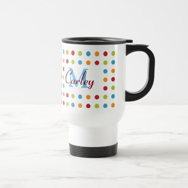 Multi-Colored Polka Dots Personalised Travel Mug (Right)