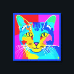Multi Colored Pop Art Cat Portrait   Canvas Print<br><div class="desc">Canvas in a retro,  pop art style,  cat portrait in vivid,  primary colors of magenta,  cyan,  blue and yellow</div>