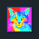 Multi Colored Pop Art Cat Portrait   Canvas Print<br><div class="desc">Canvas in a retro,  pop art style,  cat portrait in vivid,  primary colors of magenta,  cyan,  blue and yellow</div>
