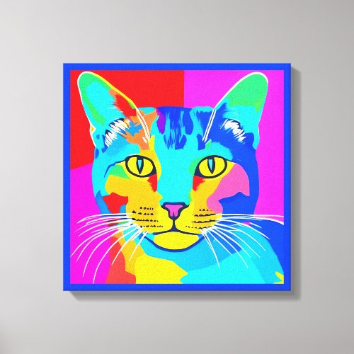 Multi Colored Pop Art Cat Portrait   Canvas Print