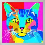 Multi Colored Pop Art Cat Portrait   Poster<br><div class="desc">Poster in a retro,  pop art style,  cat portrait in vivid,  primary colors of magenta,  cyan,  blue and yellow</div>