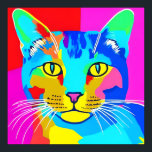 Multi Colored Pop Art Cat Portrait   Poster<br><div class="desc">Poster in a retro,  pop art style,  cat portrait in vivid,  primary colors of magenta,  cyan,  blue and yellow</div>