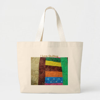 Multi-colored Quilt Block, I Love Quilting Large Tote Bag