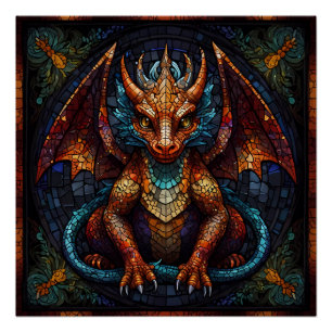 Multi Colored rainbow Dragon  Poster