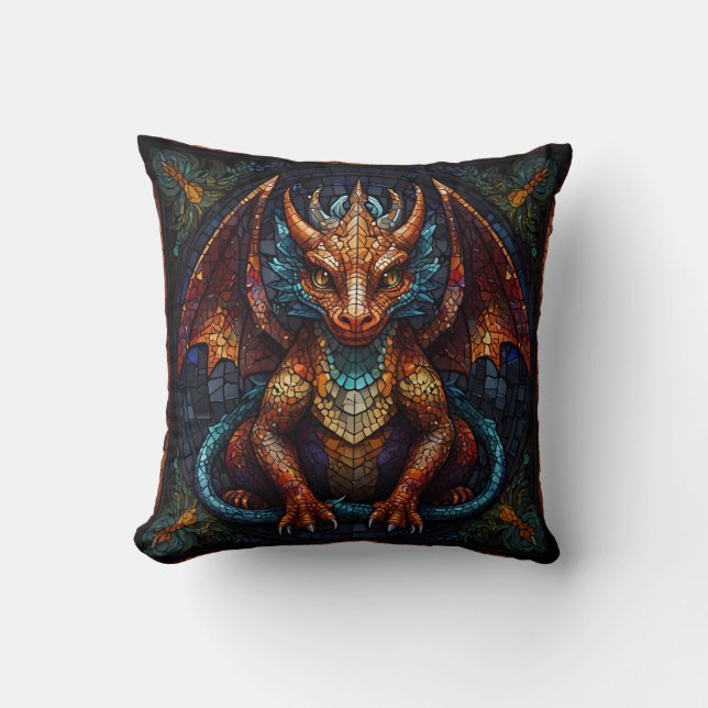 Multi Colored rainbow Dragon  Throw Pillow (Front)