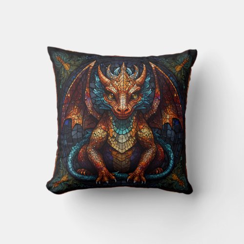 Multi Colored rainbow Dragon  Throw Pillow